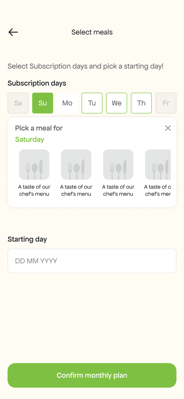 Select Meals & Days
