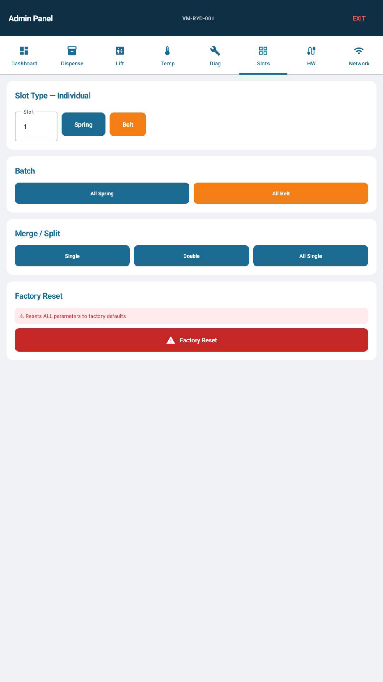 Slot Config & Factory Reset